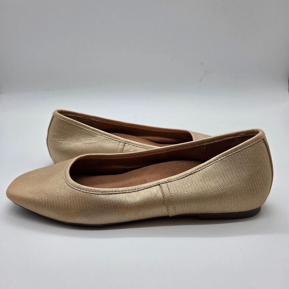 Vionic Orinda Ballet Flats Gold Leather Square Toe Orthopedic Women's Size 9